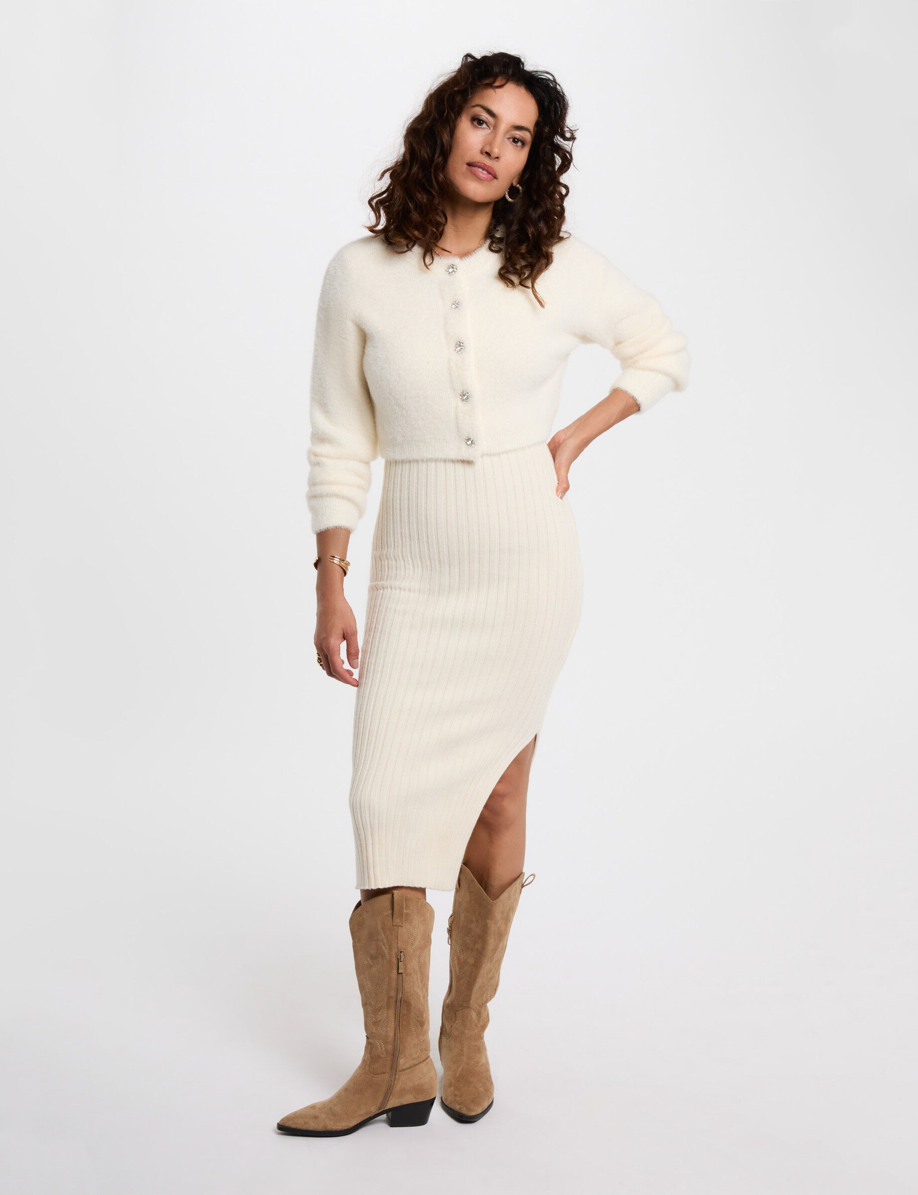 Fitted Knit Dress Ivory Women
