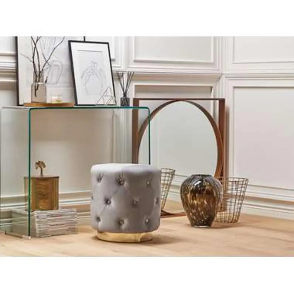 CARROLLTON - Poef - Grijs - 40 cm - Fluweel