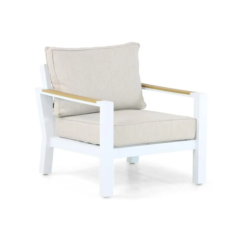 Stoel en Bank Loungeset 5 personen Aluminium/Polywood (teakfinish) Wit