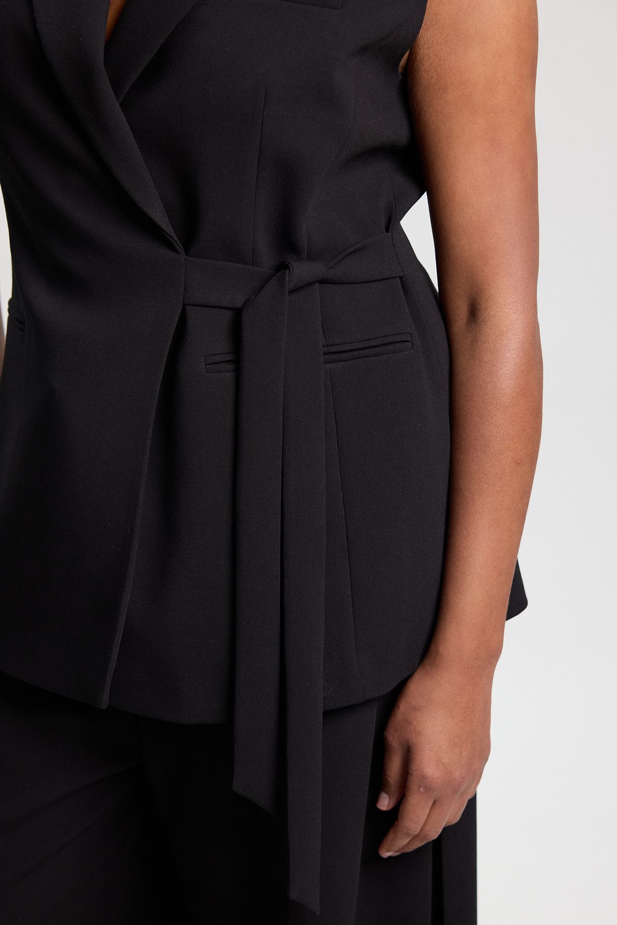 KarenMillen Plus Size Compact Stretch Tailored Tie Front Waistcoat