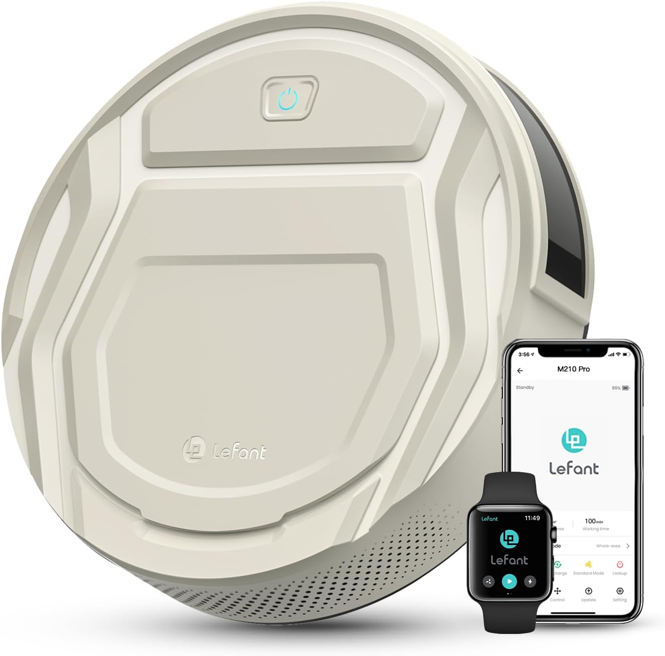 Lefant Robot Vacuum Cleaner M210 Pro,Slim,Quiet,2200Pa Suction,120 Min Self-Charging Robotic Vacuums, Freemove 3.0,WiFi/APP/Alexa,6 Cleaning Modes Ideal for Hard Floors Pet Hair Low Carpet,Champagne