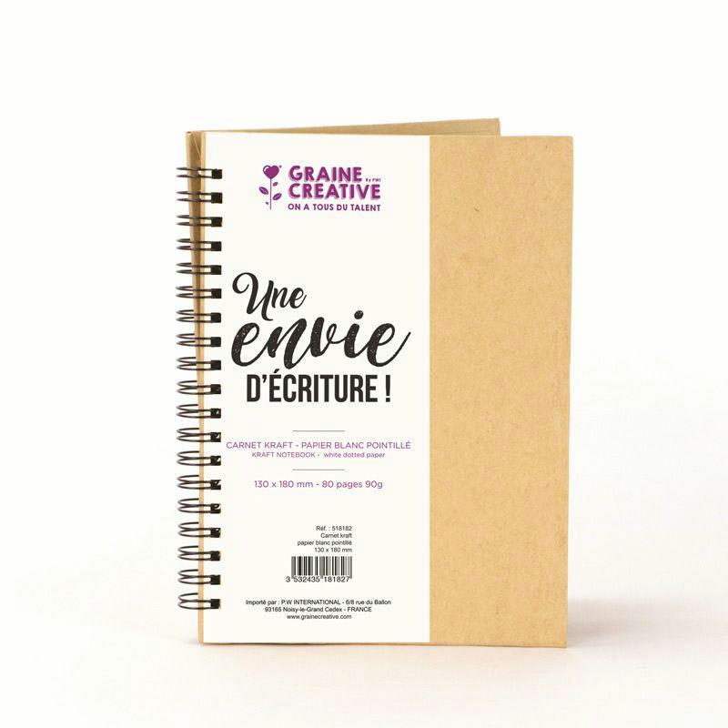 KRAFT - Carnet kraft à spirales papier blanc pointillé 18x13cm