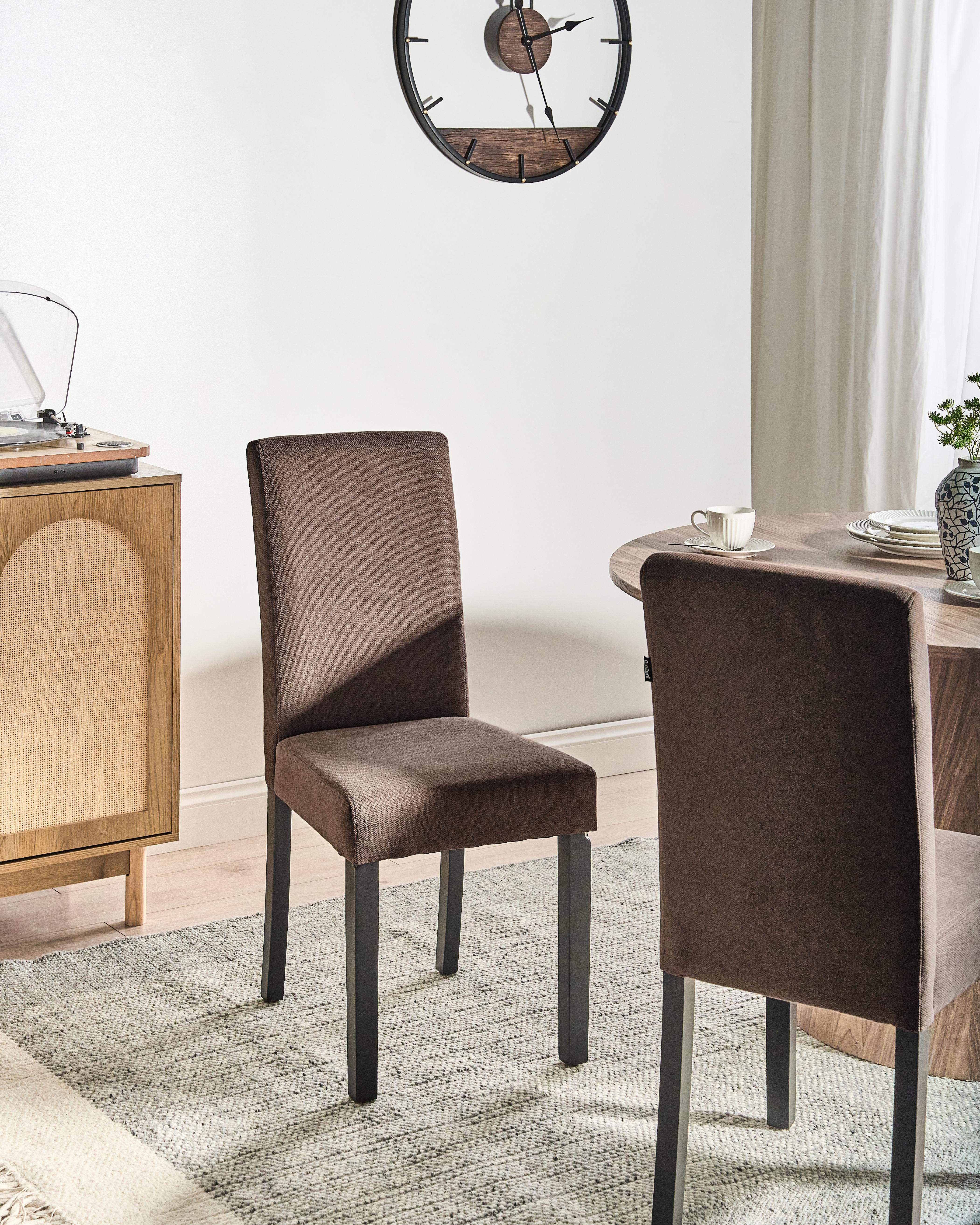 Set of 2 Dining Chairs BROADWAY Fabric Brown