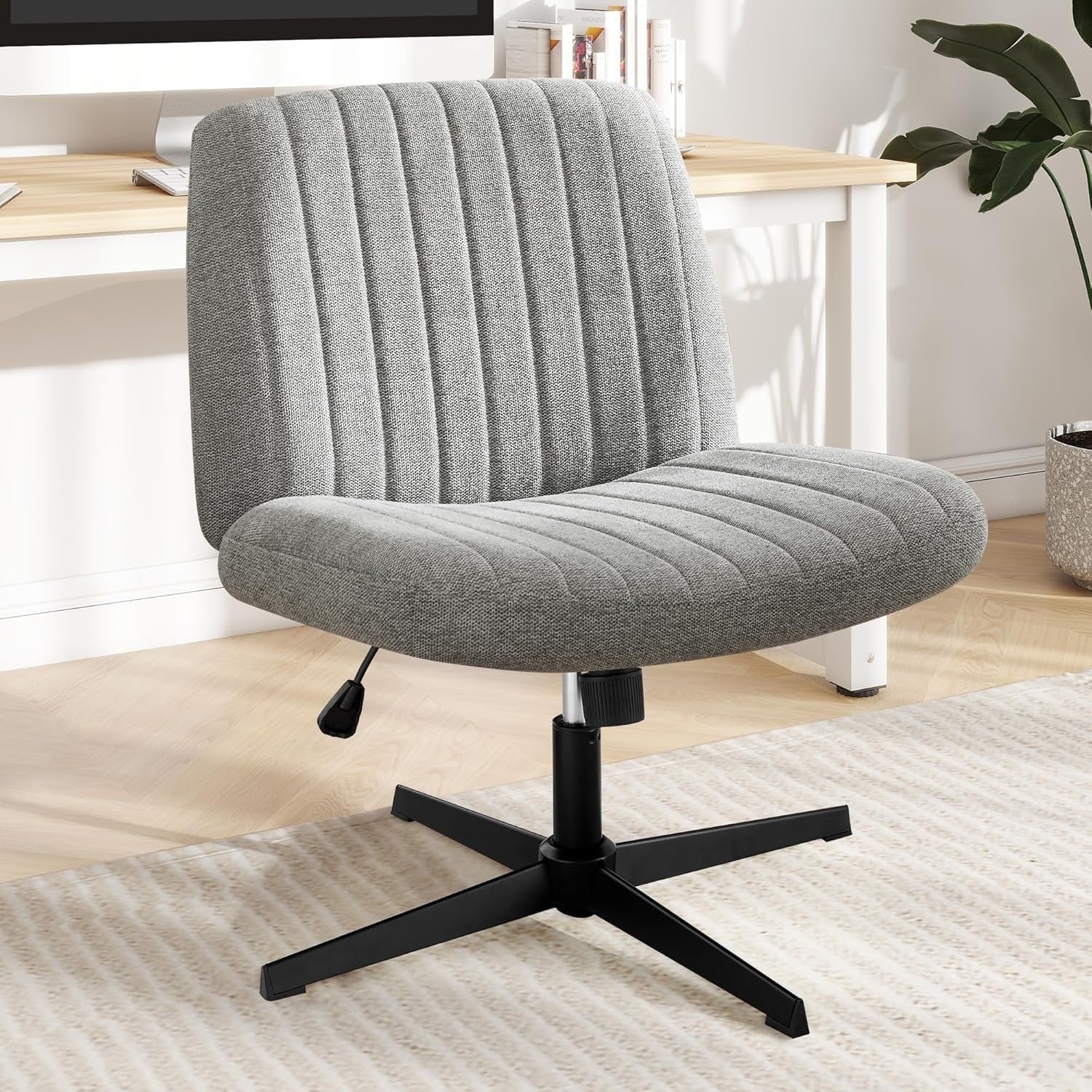 Home Office Desk Chair Criss Cross Legged Office, Wide Comfty Desk, Wheels Armless Computer Task, Swivel Vanity Home Chair