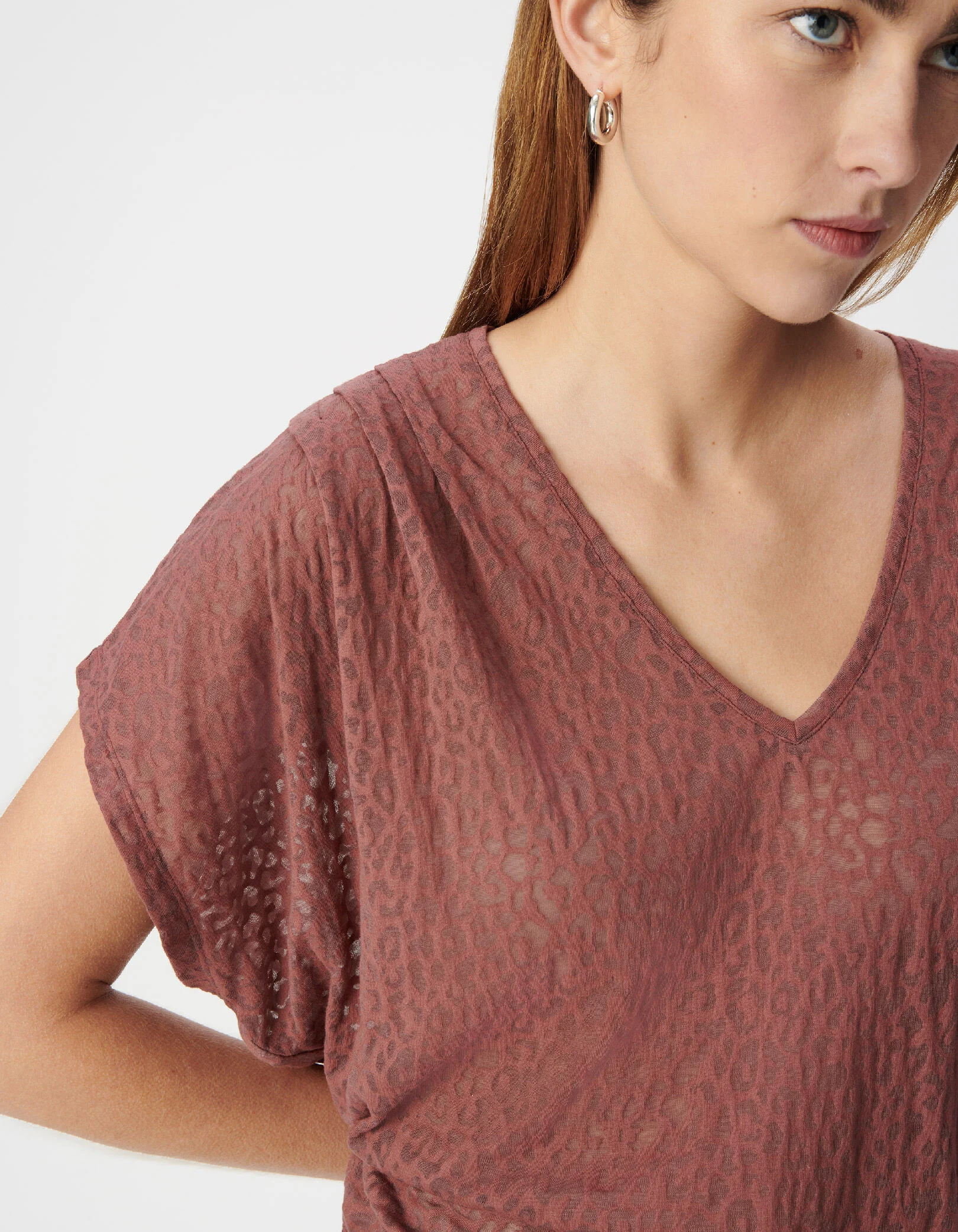 Tee-shirt loose marine imprimé léopard Femme