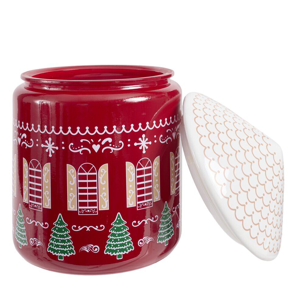 Bonbonnière de No&euml;l ronde forme maison en dolomite Ø17XH25 cm rouge