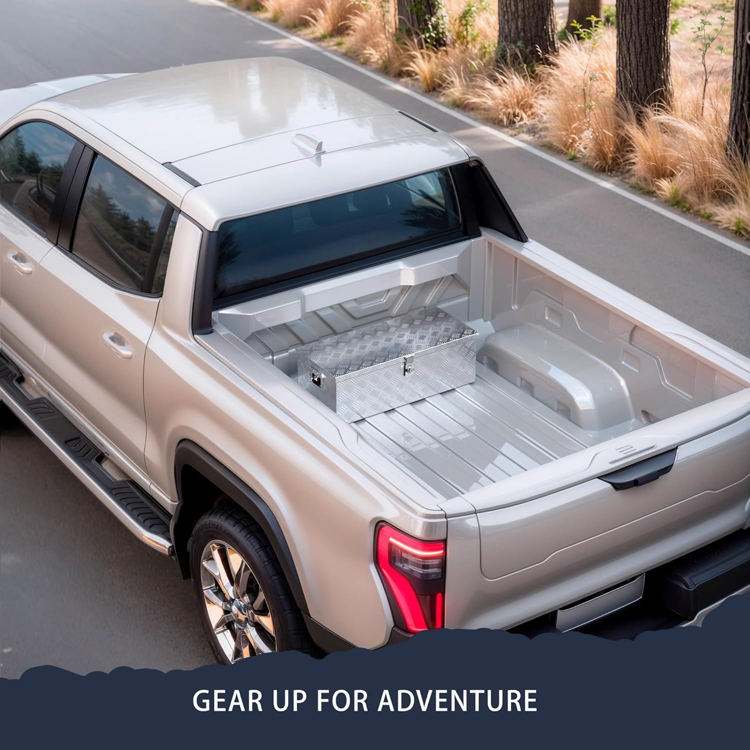 ARKSEN 30 Heavy Duty Aluminum Truck Bed Tool Box, 5-Bar Tread Plate Pickup Truck Storage Toolbox with Side Handles, Lock & 2 Keys, Weather Resistant Tool Chest for Truck, RV, Trailer - Silver