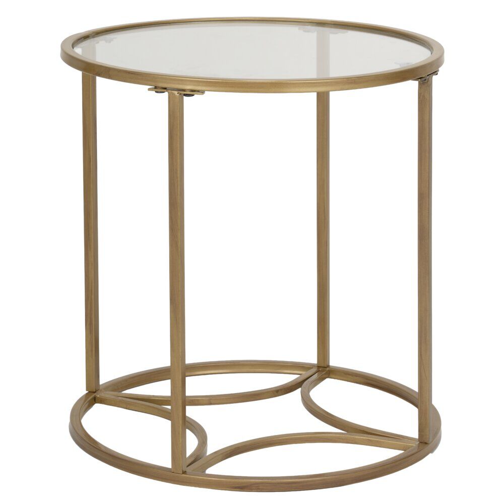 Table basse ronde India métal doré et plateau verre Ø43,5xH45,5cm