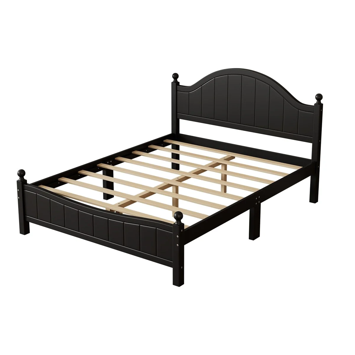 3 Pieces Bedroom Sets Traditional Concise Style Black Solid Wood Platform Bed with 2 Nightstands