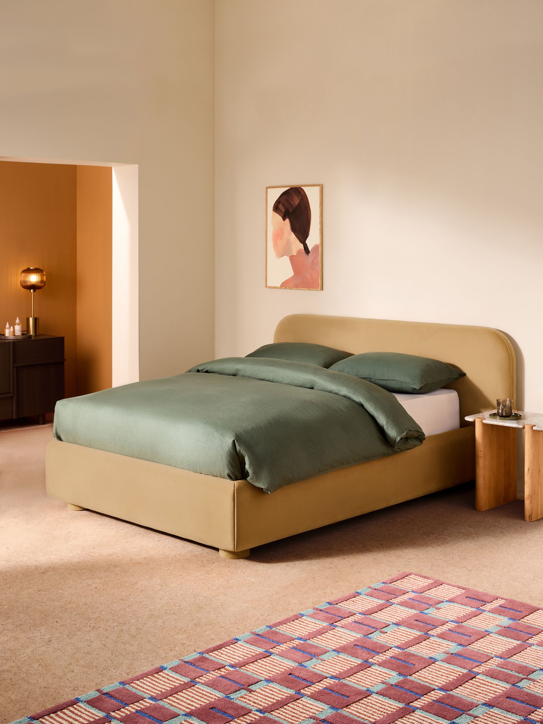 Hanson Ottoman Storage Bed in Velvet Soft Caramel