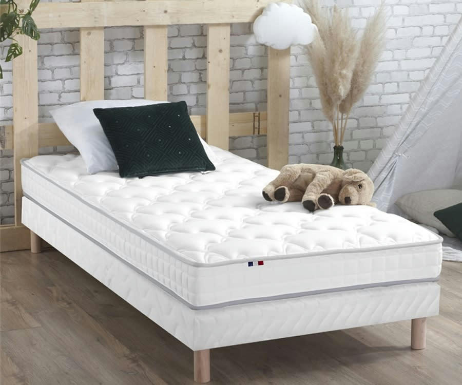 ENSEMBLE ESSENCE - Ensemble matelas mousse et latex sommier blanc 90x190