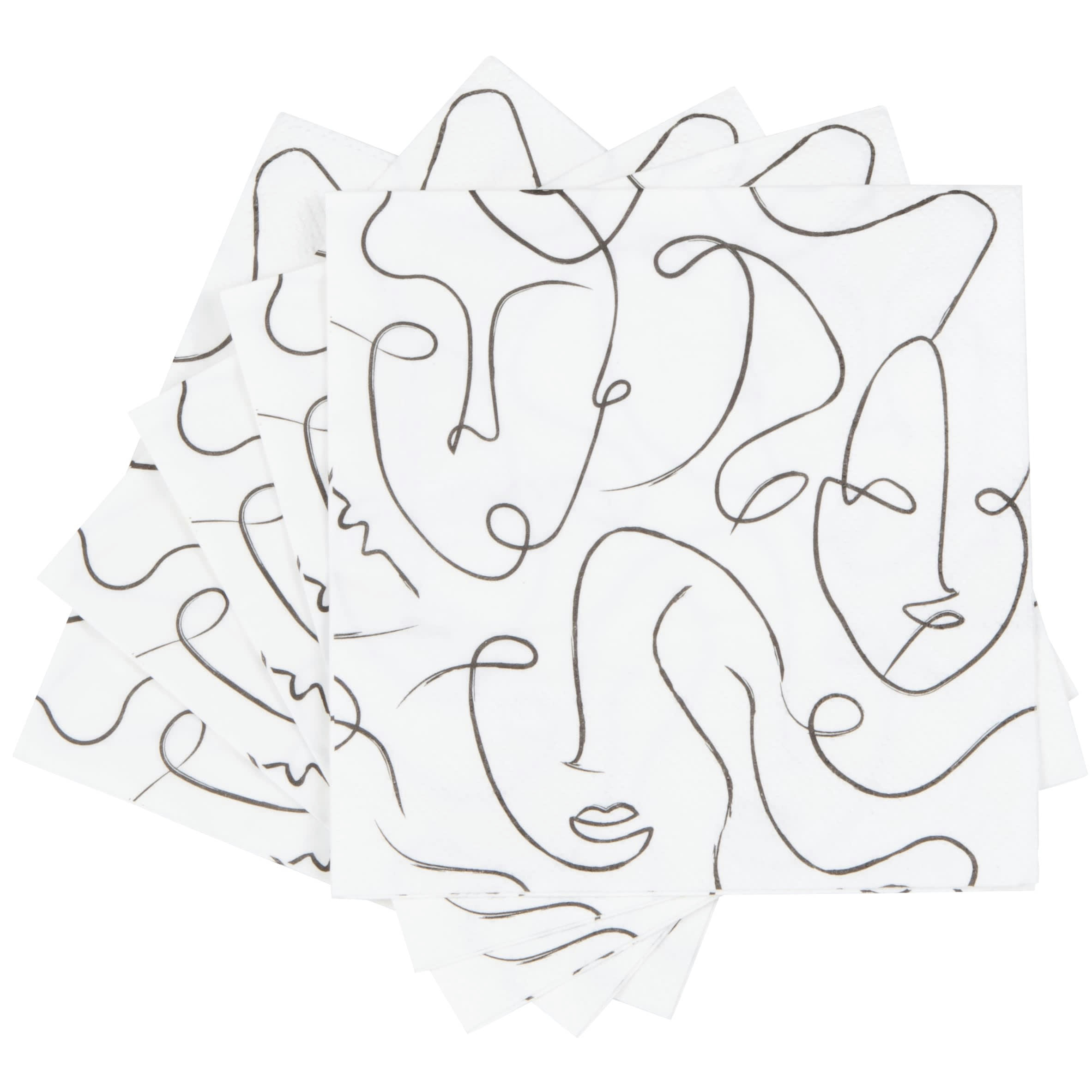 - Serviettes en papier noir et blanc motifs visages (x20)