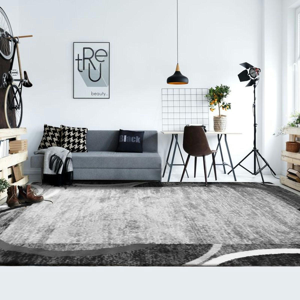 METRO - Tapis à encadré motifs abstraits gris 240x340