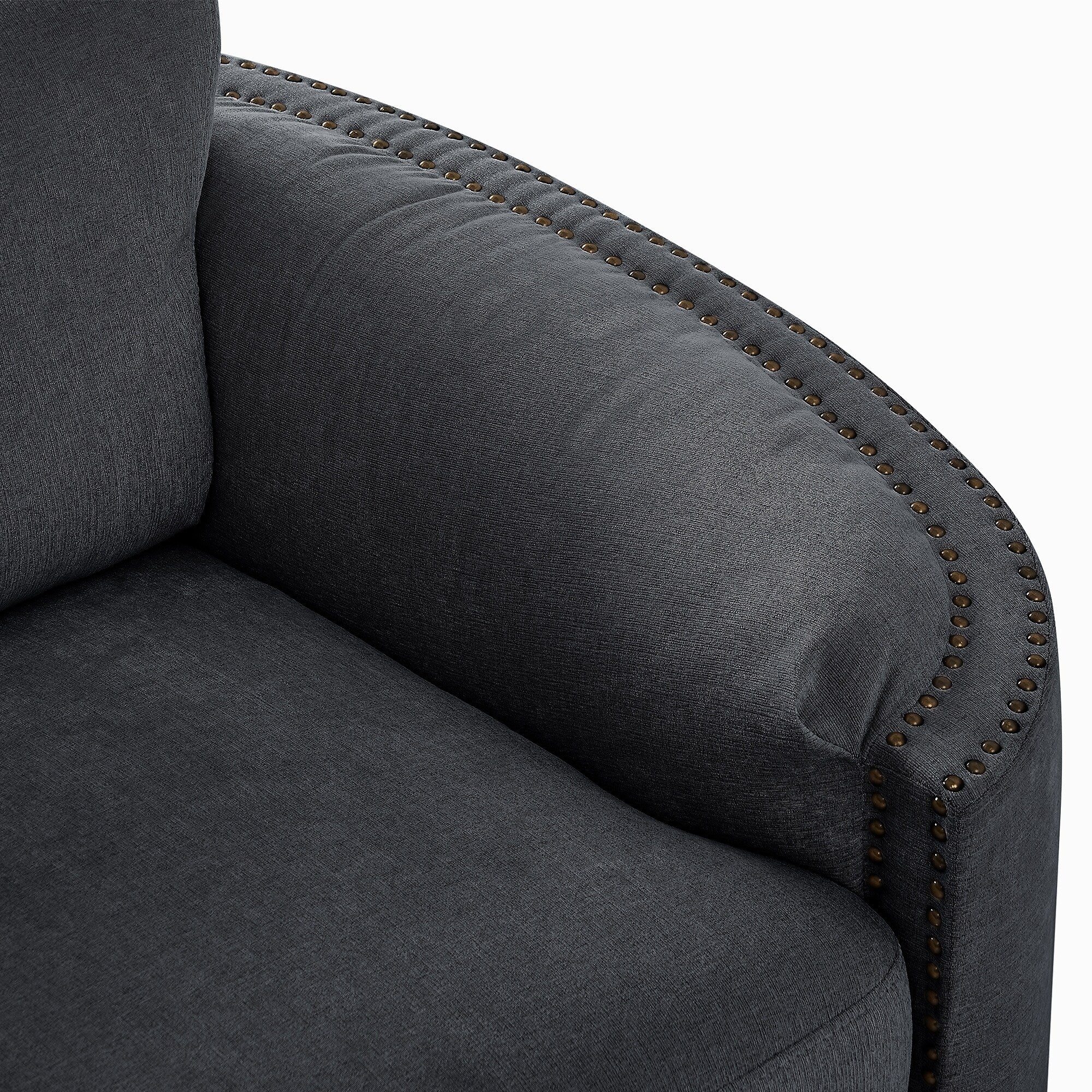 Sofa with Semilunar Arm, Rivet Detailing, and Solid Frame
