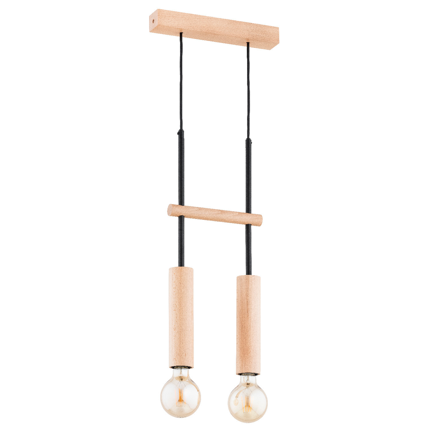 Lampa wisząca jasne drewno-czarna DILAN 2xE27x15W wym: 80x5x20 cm Alfa