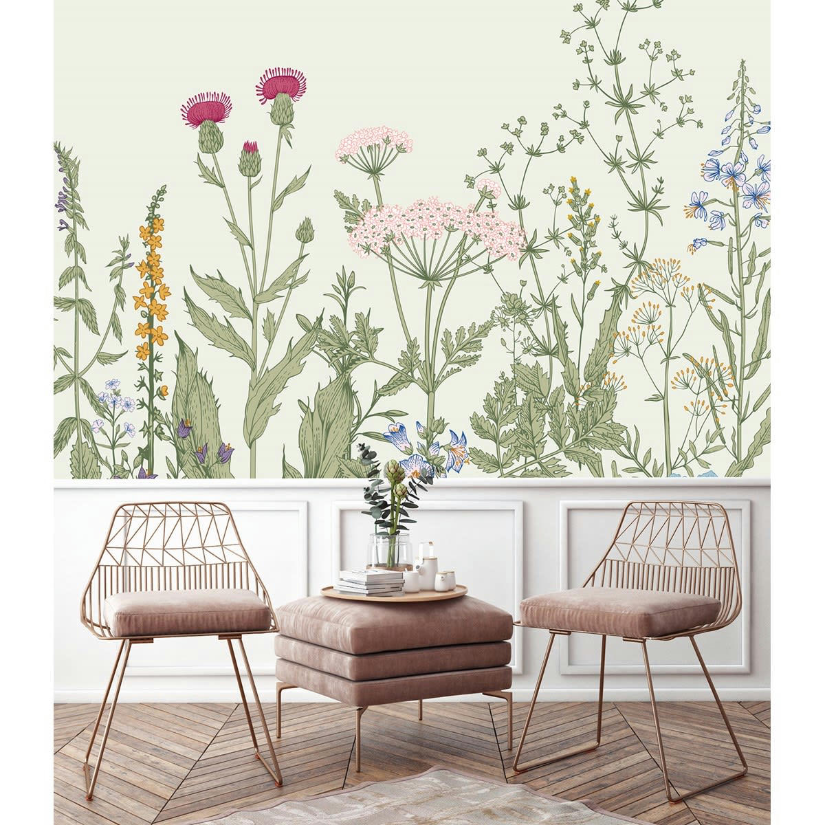 BOTANIC GARDEN - Papier peint panoramique en papier vert chèvrefeuille 192x270