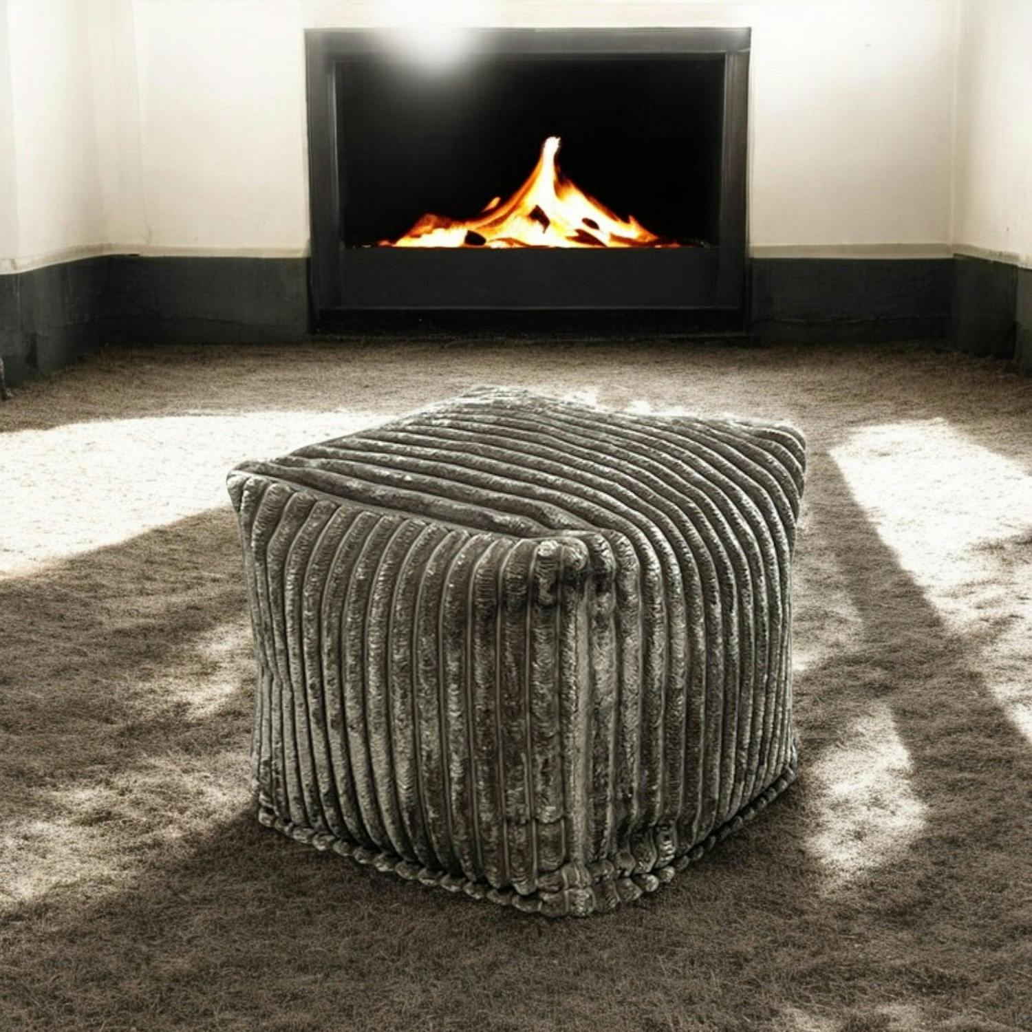 Pouf carré velours grosses côtes kaki VISBY