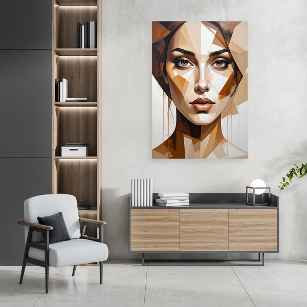 Obraz do salonu sypialni loftu, Beżowy Portret Kobiety 20x30