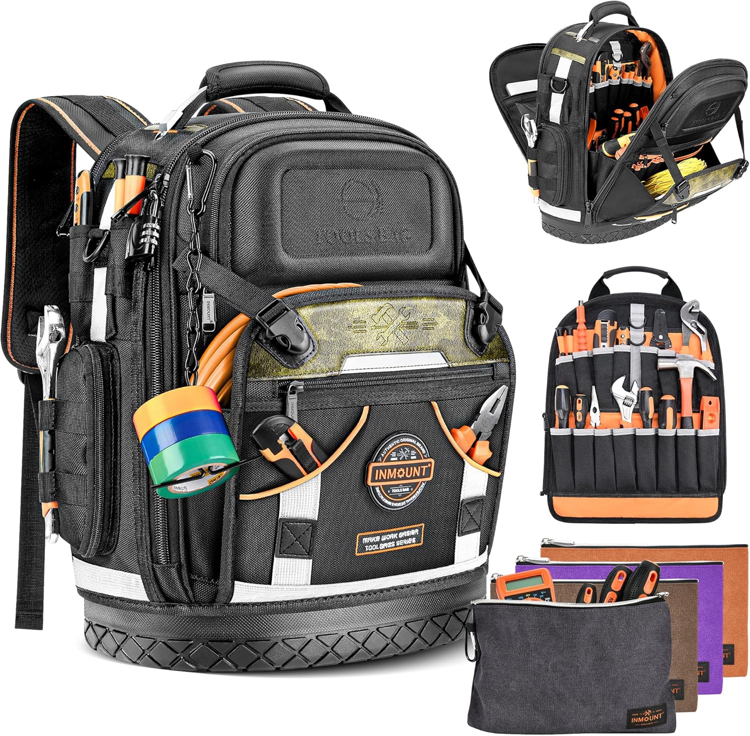 Tool Backpack Bag, Electrician Tool Bag 78-Pockets & Loops Tools Bag HVAC Tool Bags for Men, Heavy Duty Storage Construction tools Backpack (style1+4pcs)