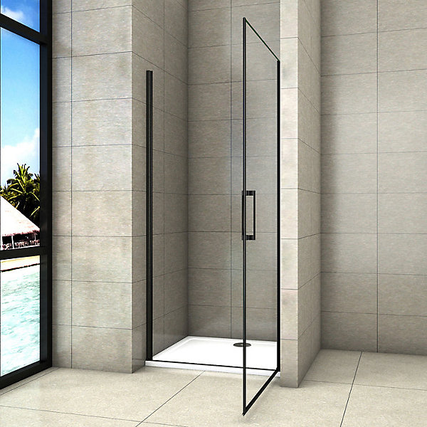 Aica Porte De Douche Pivotante Noir Mat 90x200cm En 8mm Verre Anticalcaire