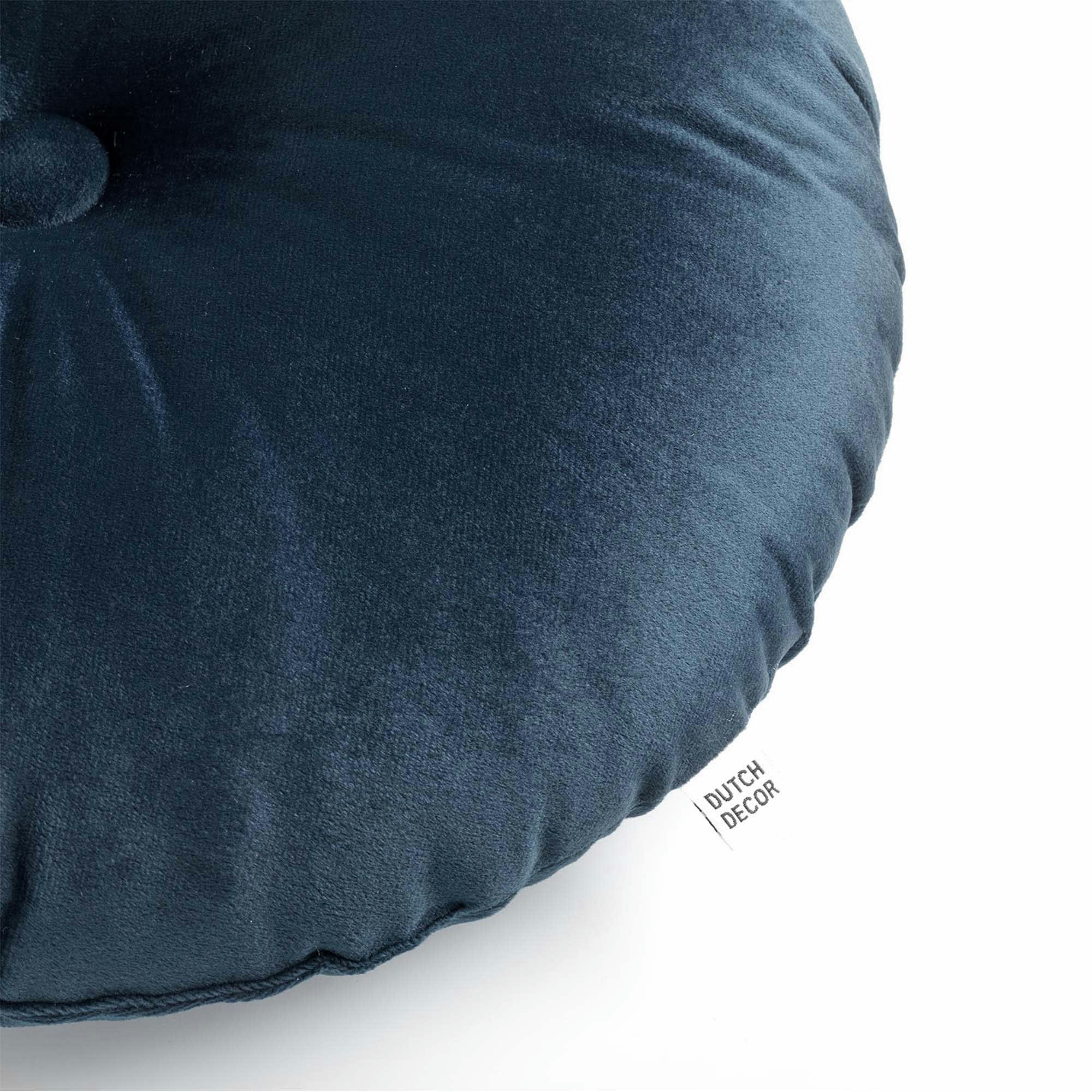 OLLY - Coussin rond bleu en velours 40 cm uni