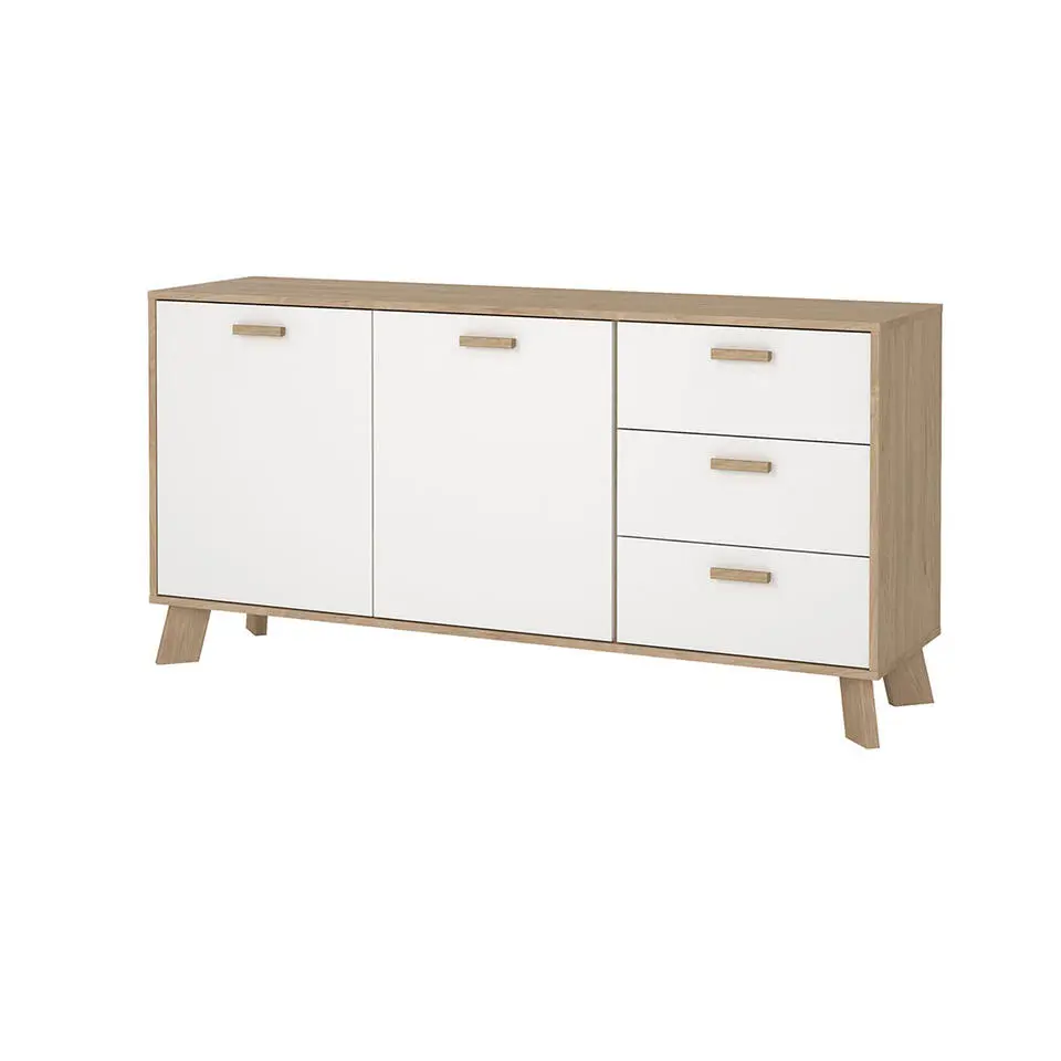 Hioshop Ikast dressoir 2 deuren- 3 lades eiken decor- wit