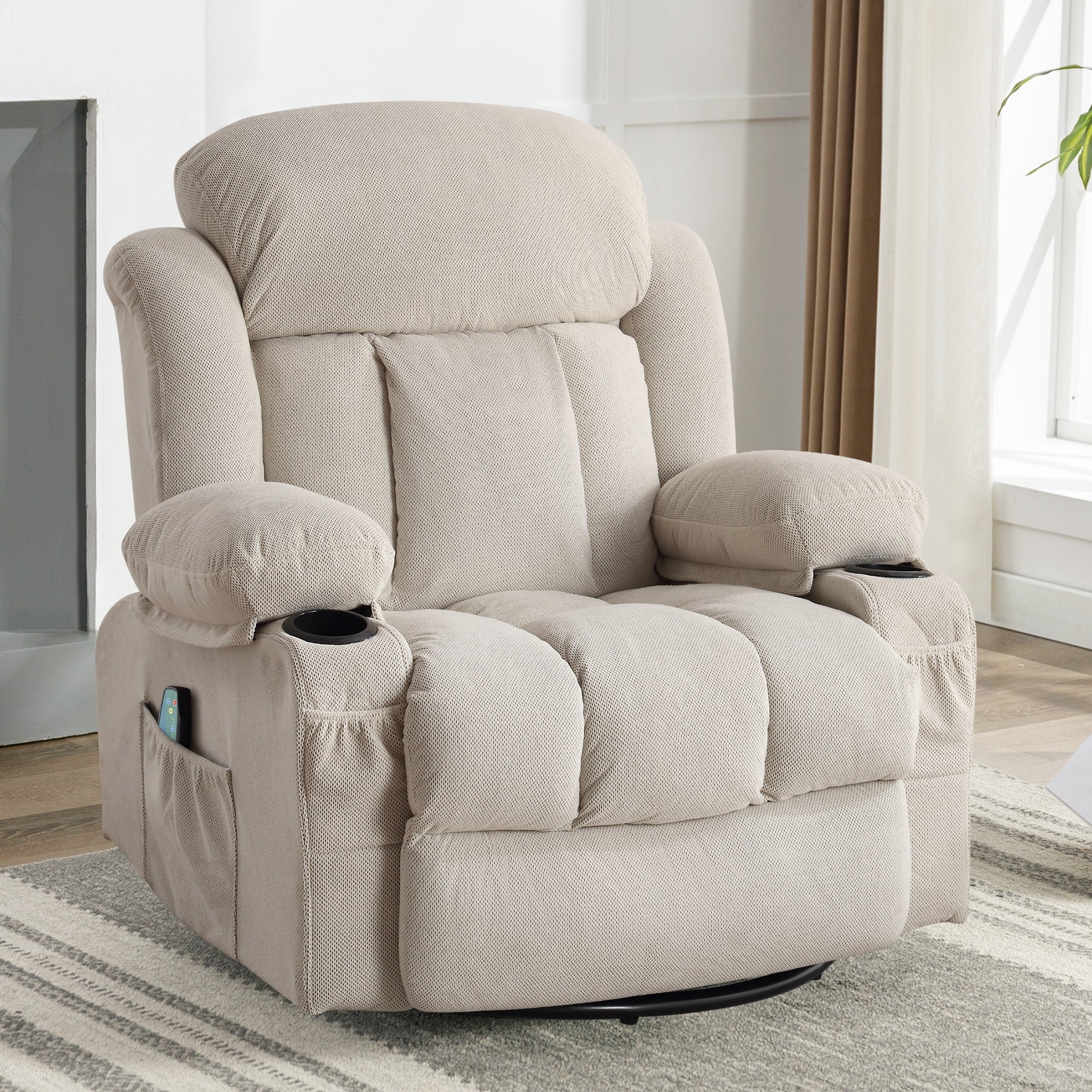 Dotted Velvet Massage Heated Manual Recliner Chair w/360° Swivel Base