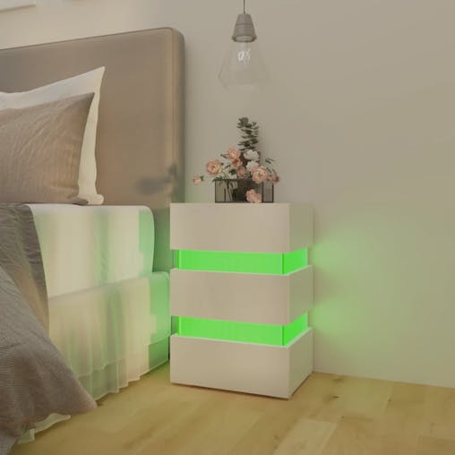 NNEVL LED Bedside Cabinet High Gloss White 45x35x67 cm Chipboard