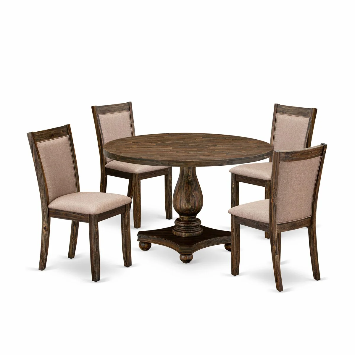 East West Furniture Kitchen Table Set- a Dining Table & Dark Khaki Linen Fabric Chairs, Distressed Jacobean (Pieces Option)