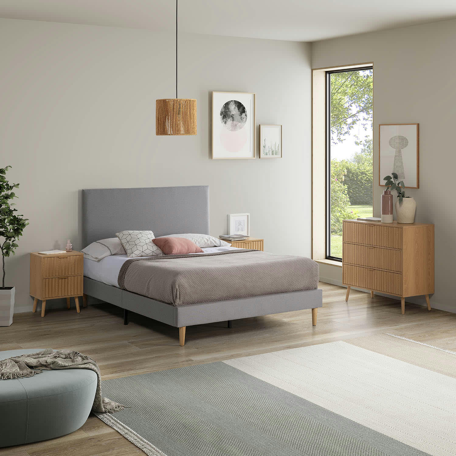 AURA - Sommier + tête de lit 90x190 cm, Gris clair, hauteur 30 cm