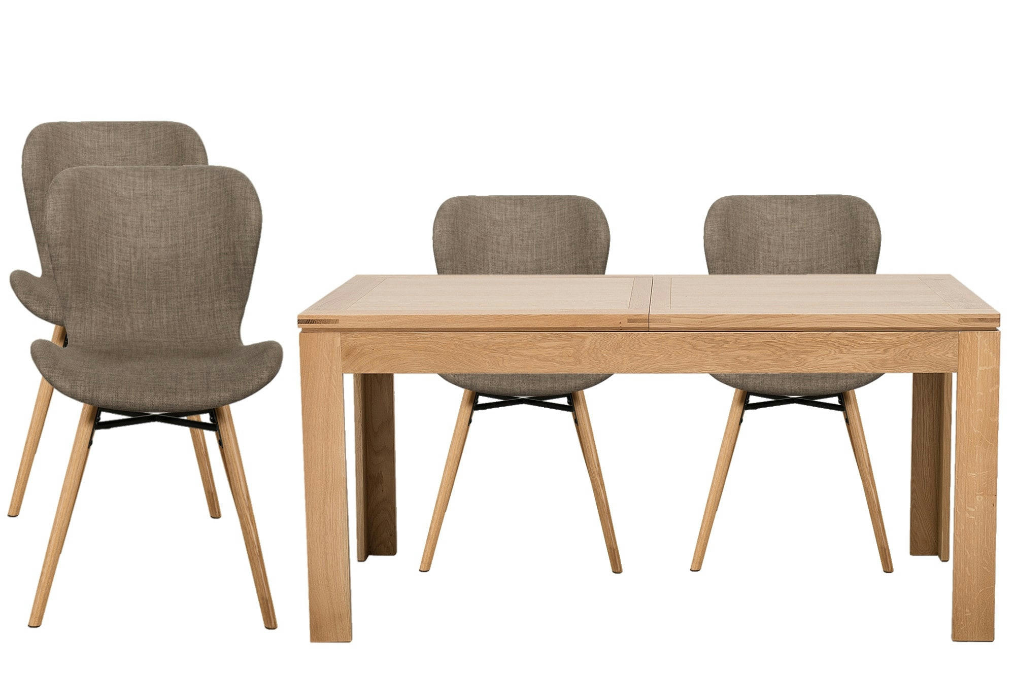 - Table rectangulaire à rallonges L160/240  + 4 chaises tissu
