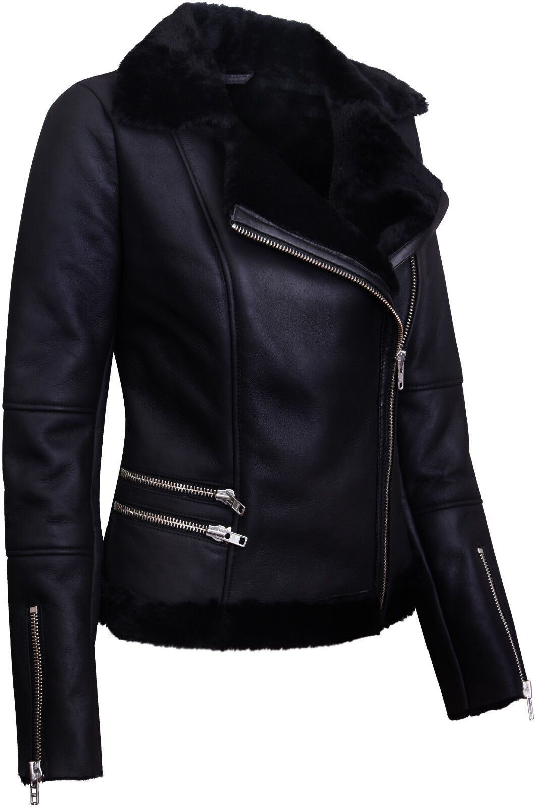 Infinity Leather Shearling Sheepskin Aviator Jacket-Kiev