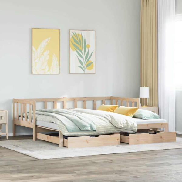 Sofa Rozsuwana Łóżko Drewniane Rama Łóżka z Szufladami Brązowa 80x200 cm