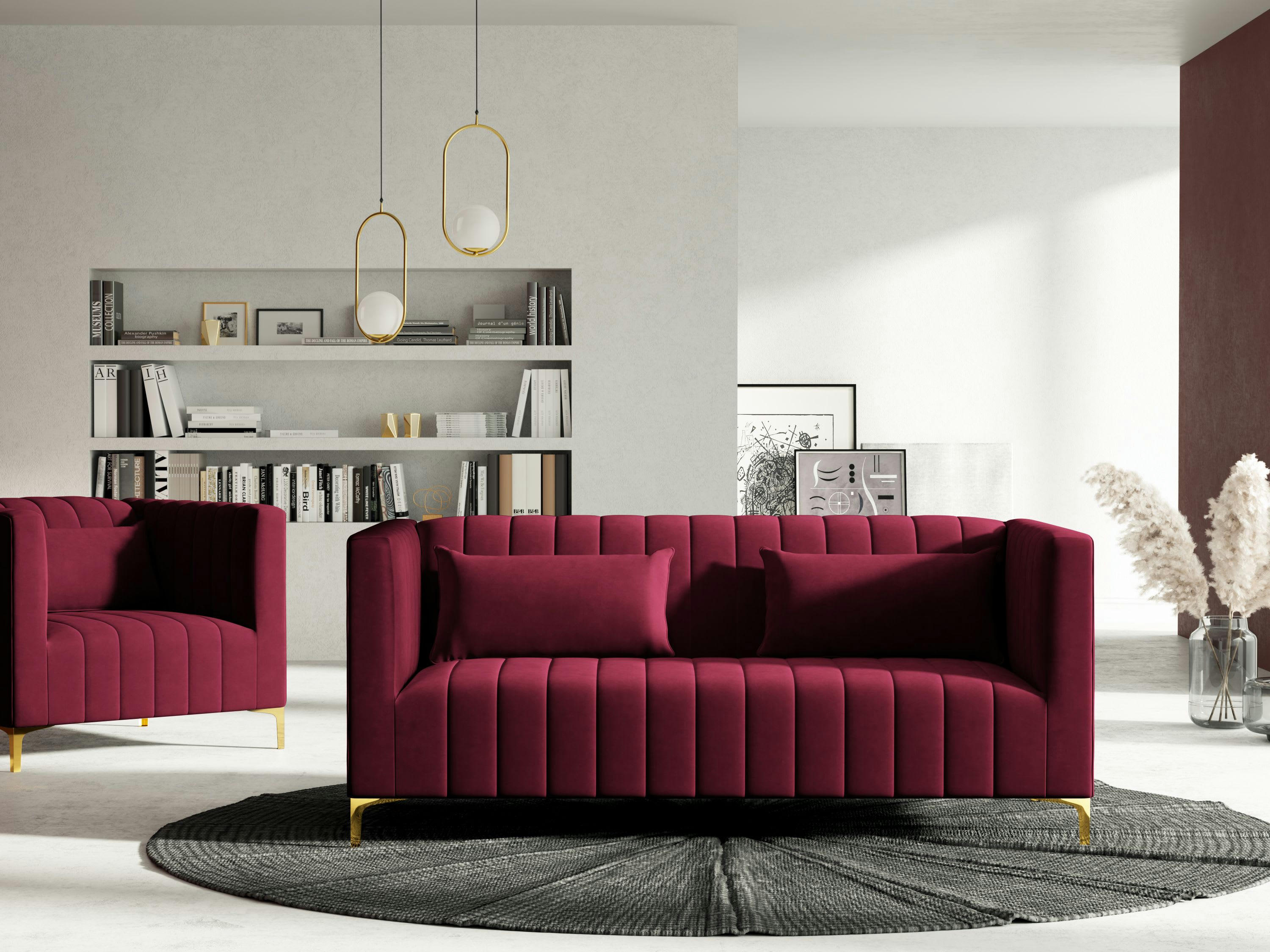 ANNITE - Canapé 2 places en velours rouge foncé