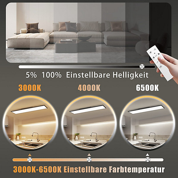 NETTLIFE Plafonnier LED 120 x 30, panneau à intensité variable, lampe longue lumière du jour, 40W, bureau plat, avec télécommande