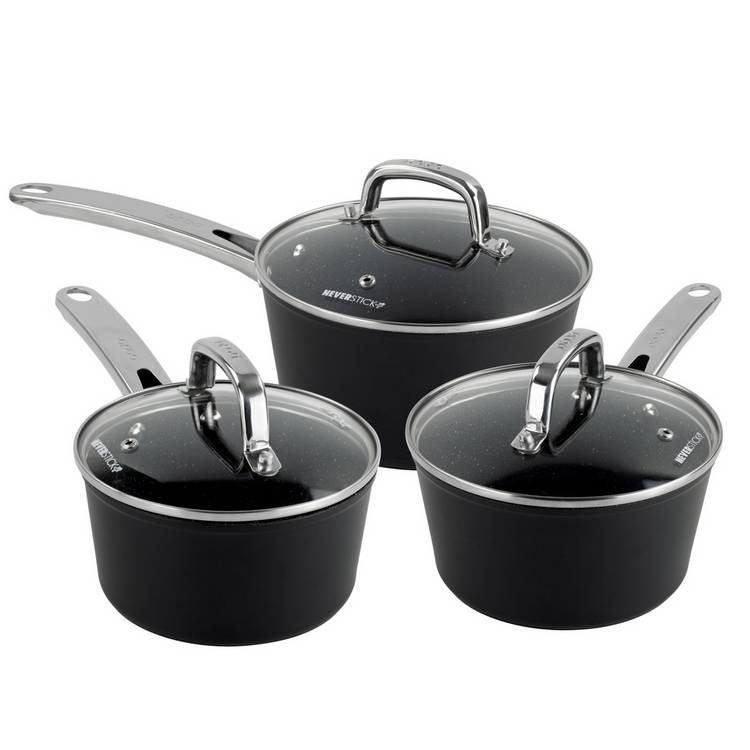 Dojo Hero Neverstick  3 Piece Aluminium Saucepan Set - Black