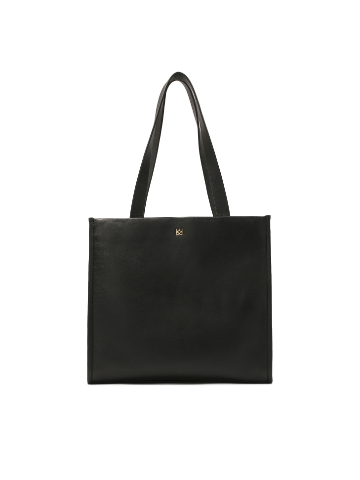 Large black leather tote bag shoulder bag