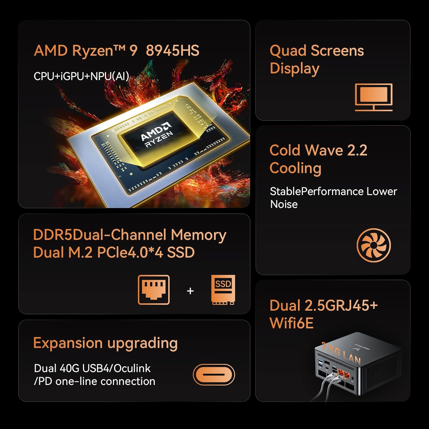 MINISFORUM UM890 Pro Mini PC  AMD Ryzen 9 8945HS (up to 5.2GHz) Mini Computers  32GB DDR5 5600MHz RAM&1TB PCIe 4.0 SSD  Mini Desktop Quad Display HDMI/DP1.4/USB-C  AMD Radeon 780M/Dual LAN 2.5G