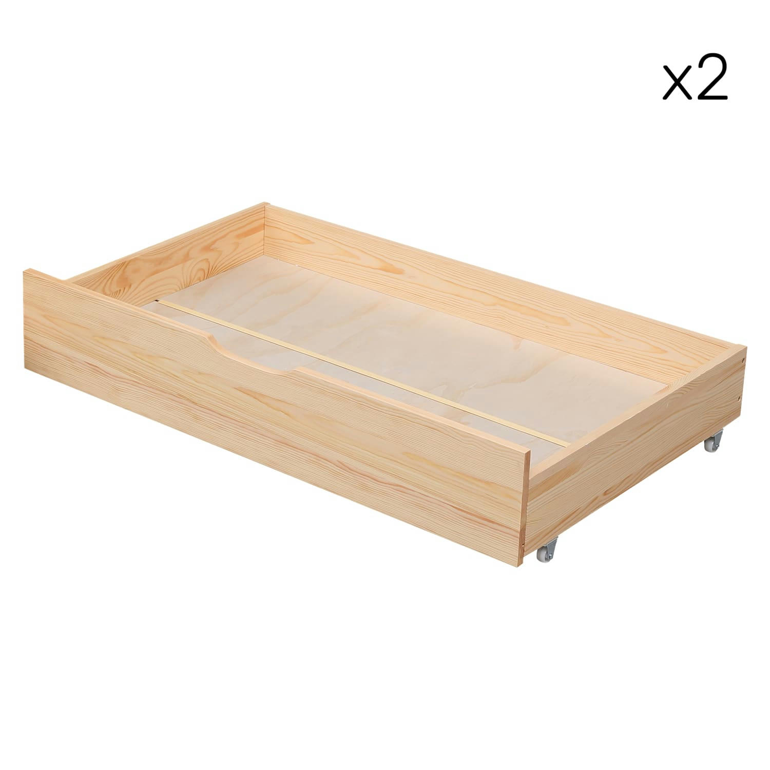 MARCEAU - Lot de 2 tiroirs de rangement sous lit 190x90cm bois