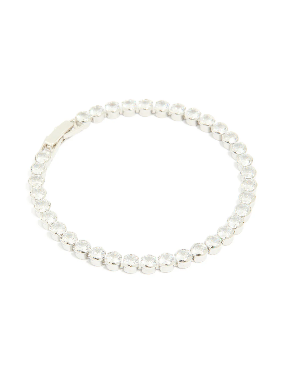 Silver Cubic Zirconia Circle Bezel Tennis Bracelet