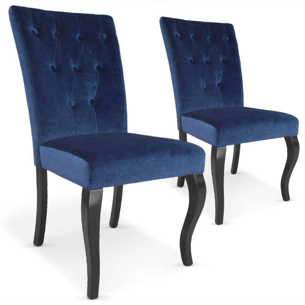 BEATA - Lot de 2 chaises velours bleu
