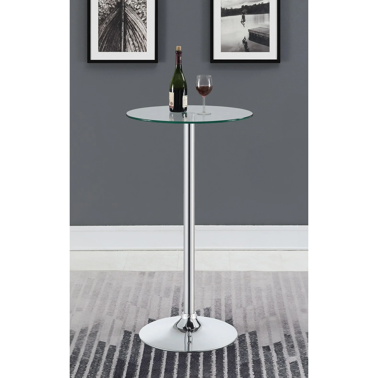 Abiline Round 24-inch Glass Top Bistro Bar Table Chrome