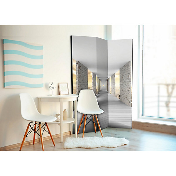 Paravent Déco 3 Panneaux, Perspective Céleste Urbaine 135 x 172 cm Jaune et Blanc