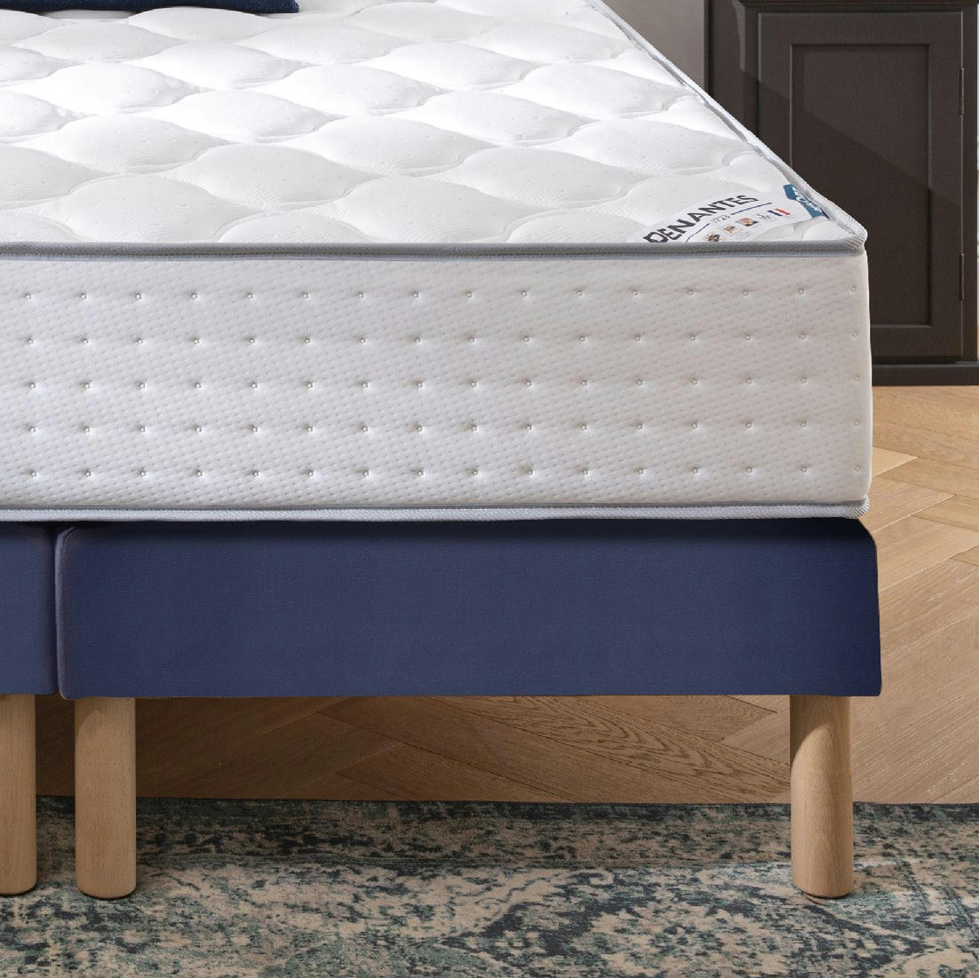 LUXE SIMILICUIR - Sommier similicuir bleu marine 90x190 cm