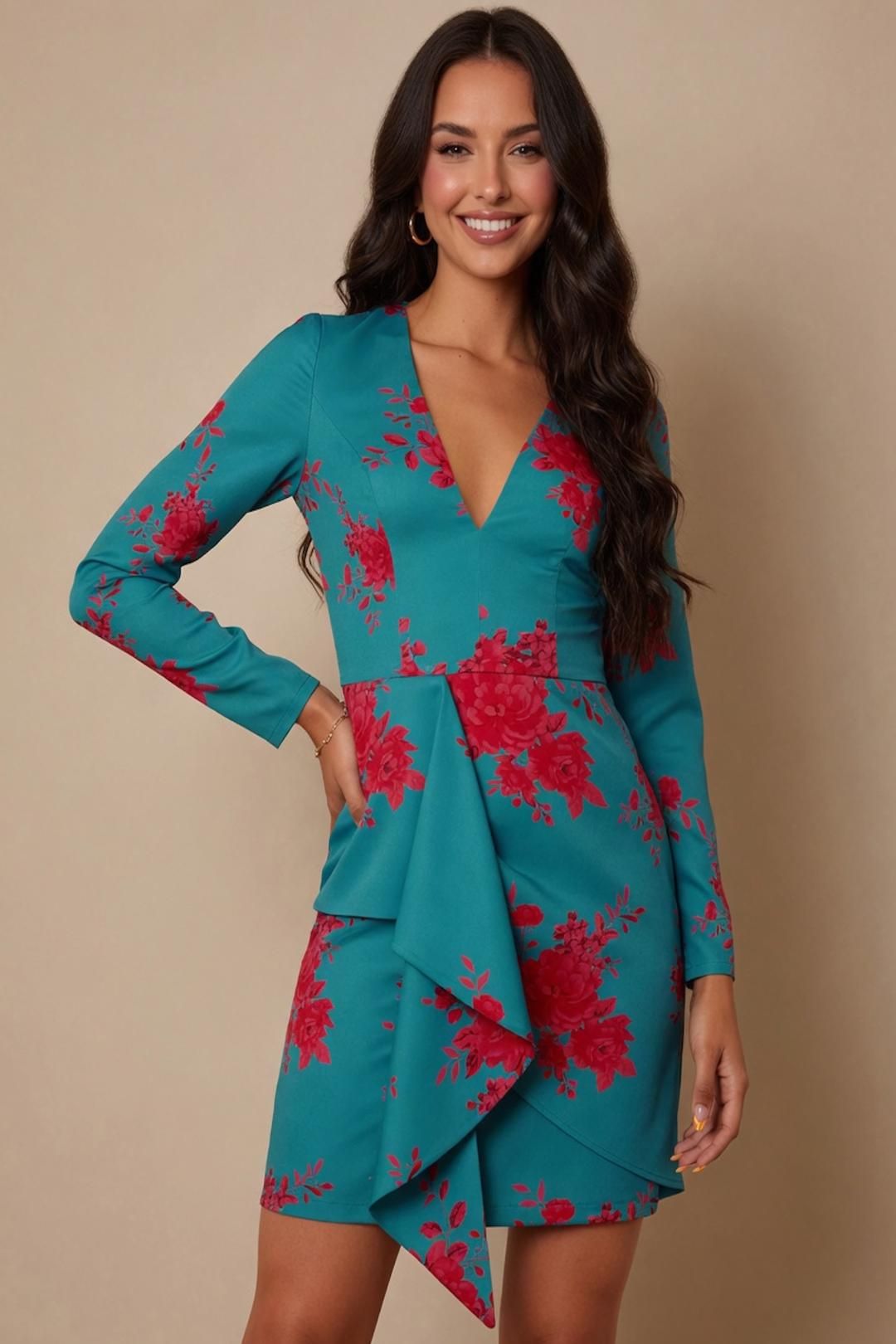 Chi Chi London Long Sleeve Floral Printed Mini Dress
