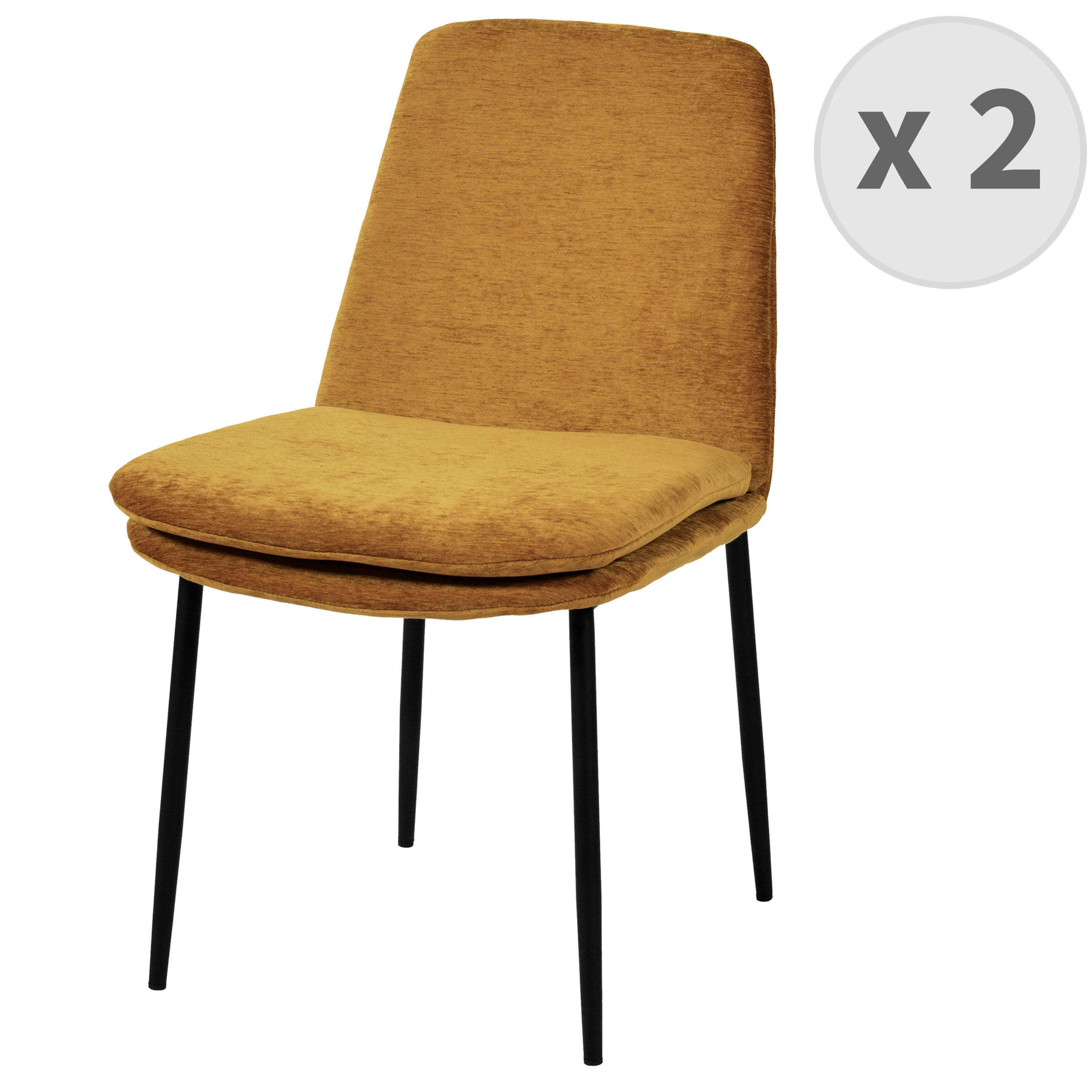NOLAN - Chaise en tissu chenillé Moutarde, métal noir et doré (x2)