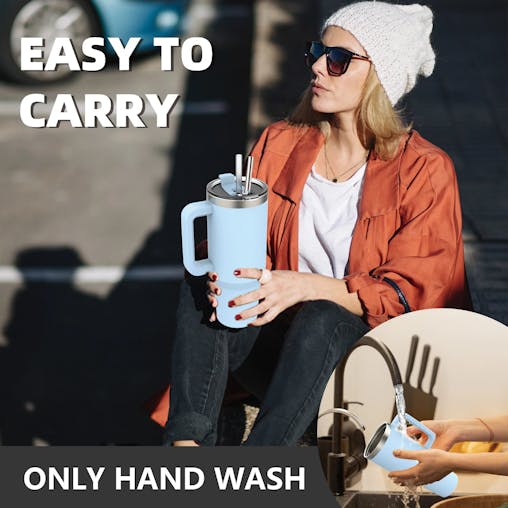 NNEOBA Stainless Steel Tumbler with Handle & Straw Lid