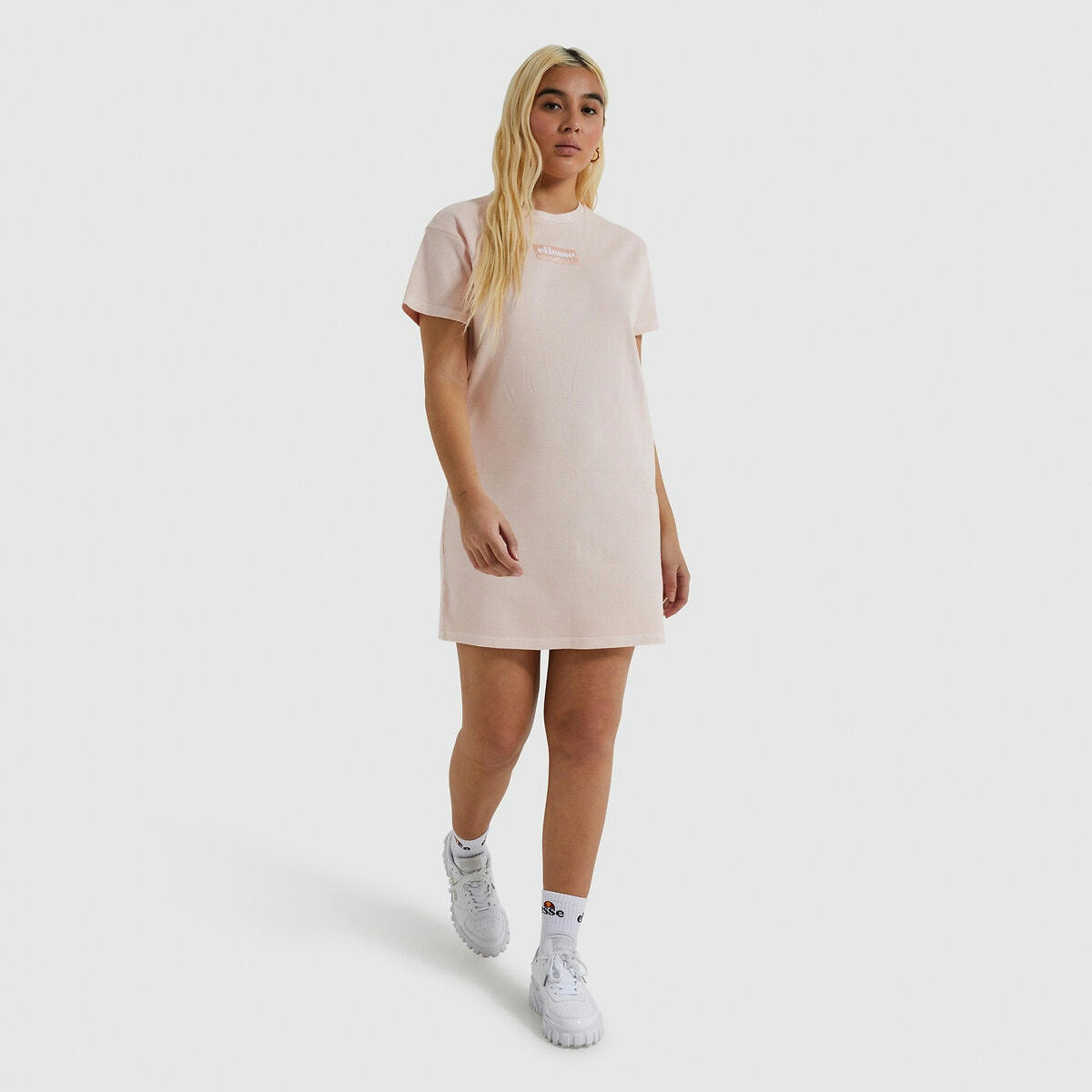 Robe T-shirt côtelée Vivere logo patch satin