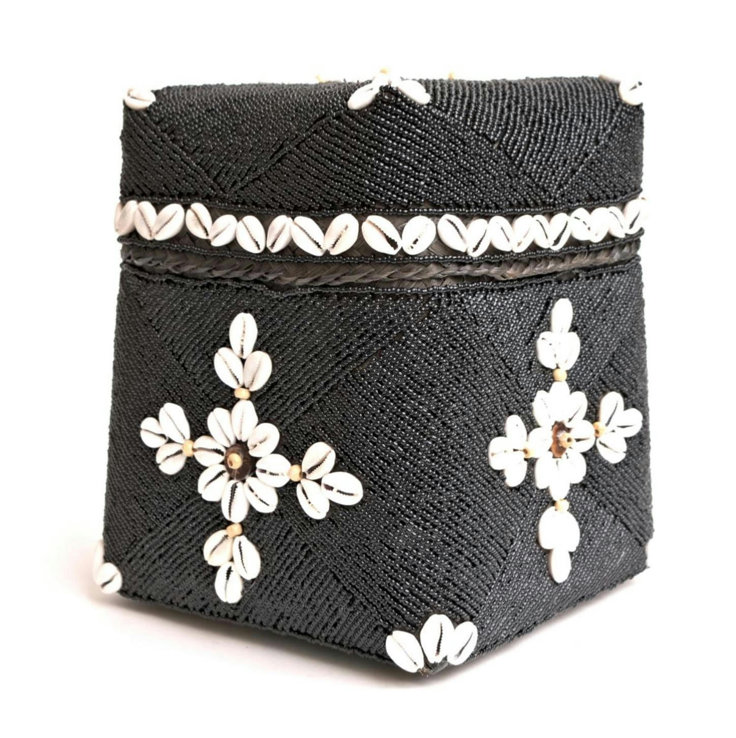 TUTTY - Boite décorative en bambou et coquillages, noir L20xH30 cm