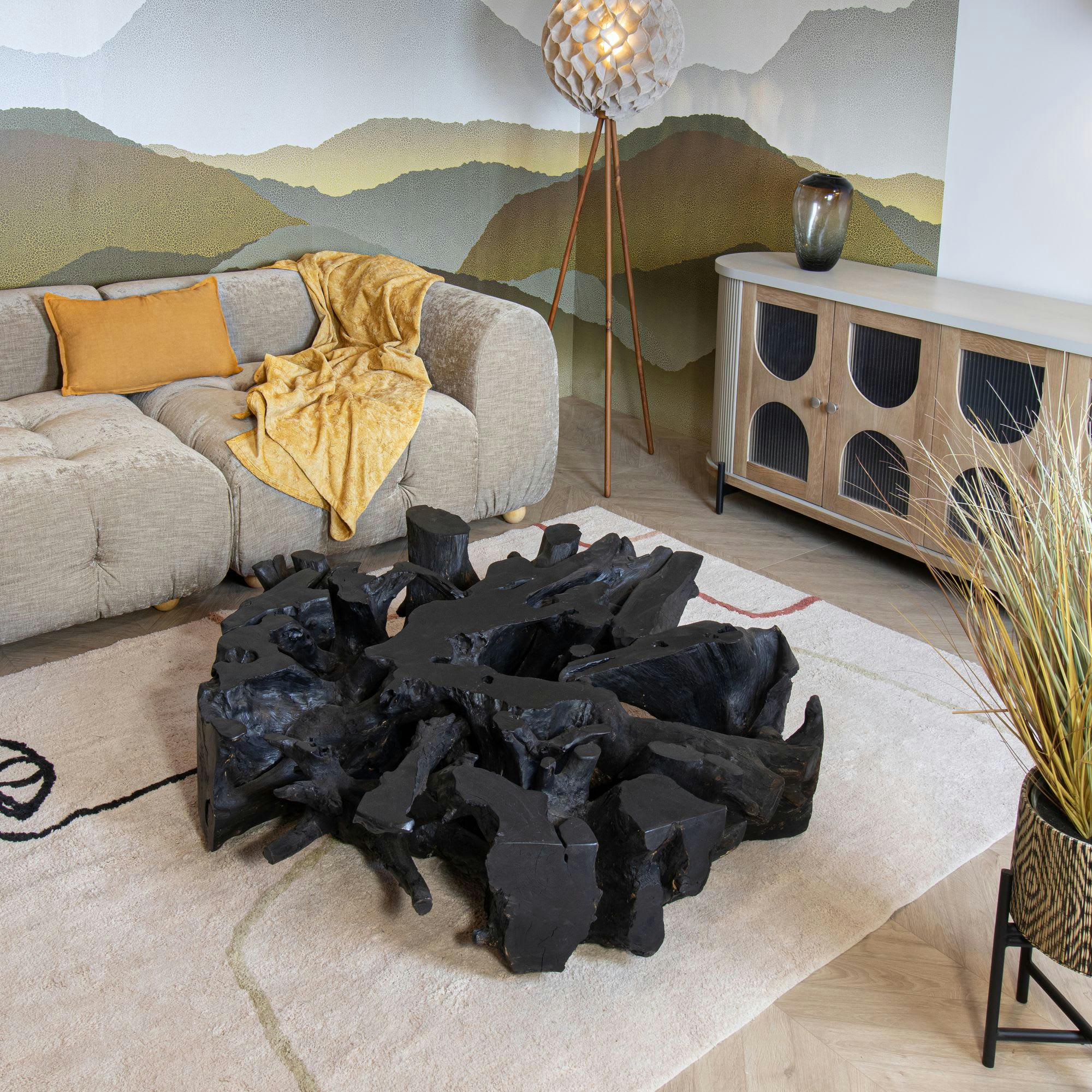 XARU - Décoration racine de teck brûlée noire Ø120cm